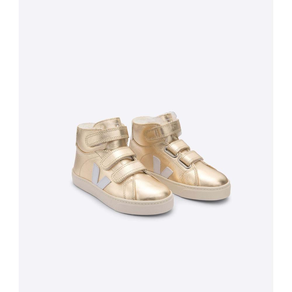 Gold Kids' Veja ESPLAR MID FURED LEATHER High Tops | AU 698JPQ